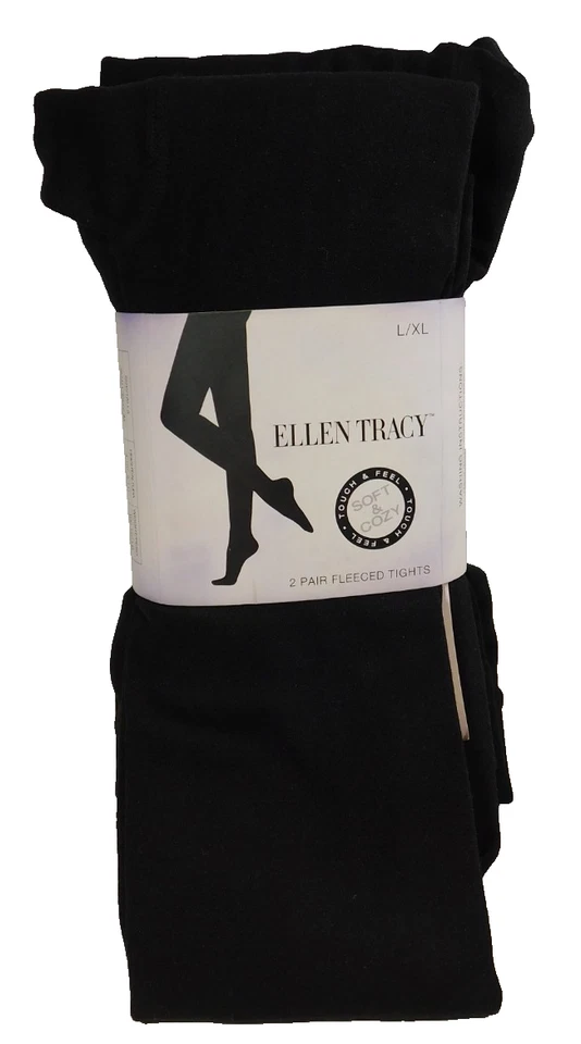 Ellen Tracy zwei Paar weiche & kuschelige schwarze Fleece-Strumpfhosen Gr. L/XL neu im Paket - Bild 1 von 4