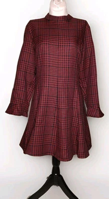 Новый с Ярлыками - ZARA - красный черный чек мини-платье насмешливый шеи длинный Slv Academia готический размер L - Изображение 1 из 4