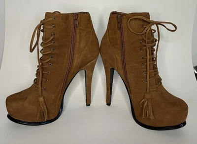 Botas Aldo 6.5 Marrón Gamuza Con Cordones Tacón Alto Campesinas Boho Steampunk Hippie Foto 1 de 4