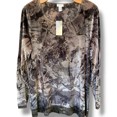 Top Chico's Nuevo con Etiquetas Talla 2 (Grande) Sofisticado Sorpresa Terciopelo Metálico Neutro Foto 1 de 4