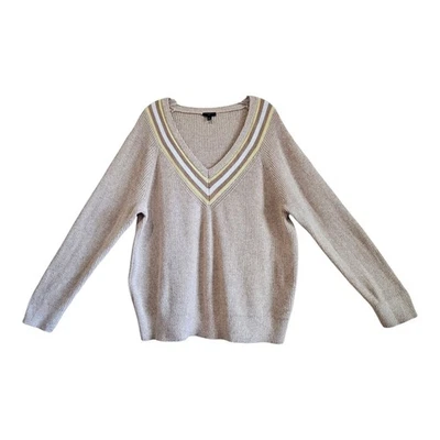 TALBOTS Plus Size 3X Sweater Tan Yellow White Ribbed Cotton Blend Long Sleeve 48 - Image 1 of 4