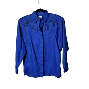Camisa De Colección Wrangler Azul Western Botón Frontal Algodón Para Mujer Mediana - Imagen 1 de 7