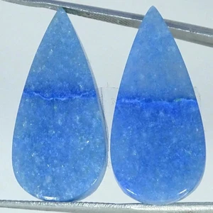 29.80 Cts Natural Blue Quartz Pear Cabochon Pair Jewelry Supply 14X29X4MM - Picture 1 of 6