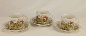 Arklow Irland Demitasse Tasse & Untertasse Set x3 - Fuchsjagdszene, Goldrand,... - Bild 1 von 20