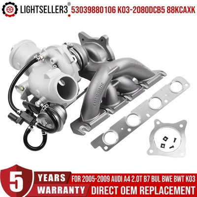 K03 Turbocharger for 2005-2009 Audi A3 A4 A6 TT 2.0T Turbo B7 53039880106 - Image 1 of 4
