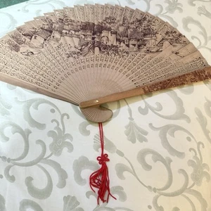 Vintage asiatischer Sandelholz Fächer mit handbemalt - Bild 1 von 11