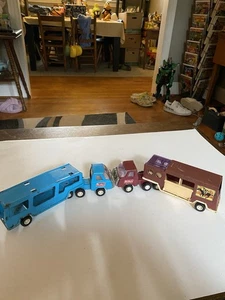 Vintage Toy Truck 2 Buddy L Blue Car Transport Truck And Brown Cattle Truck - Picture 1 of 24