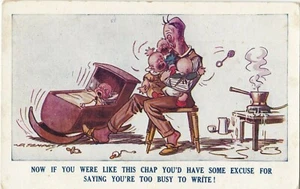 Postcard Too Busy To Write Comic Man Quadruplets Father Kids Unposted Bamforth - Picture 1 of 2