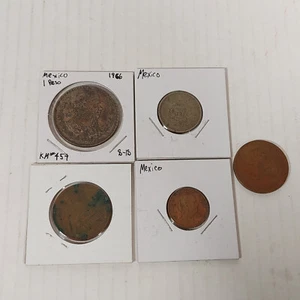 Mixed Lot 5 Mexican Pesos Centavos Various Years 1966 1 Peso Silver 1944 20 Cent - Picture 1 of 11