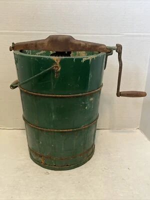 De colección*Maid of Honor 4 cuartos de galón cubo de madera/madera manivela manual máquina de helados Foto 1 de 4