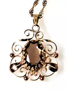 Art-Deco Anhänger aus 14kt Rosé-Gelbgold mit Rauchquarz | Handgefertigt - Bild 1 von 11