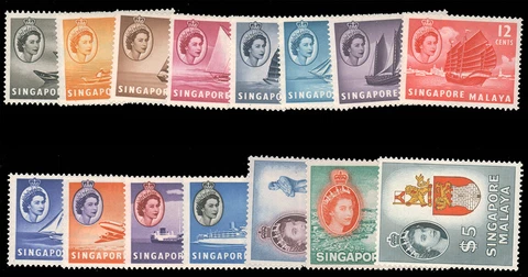 SINGAPORE 1955 QE II PICTORIAL SET MINT #28-42 $156.40 Cover