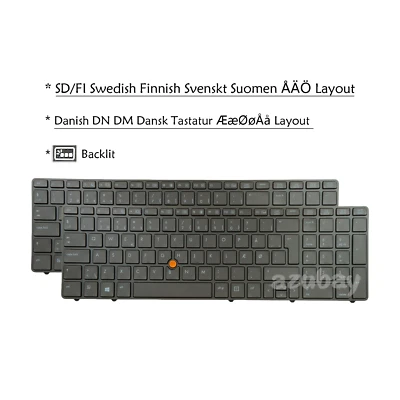Teclado nórdico ND para HP Elitebook 8560w 8570w 652683- 703149- 690647-, retroiluminado Foto 1 de 4