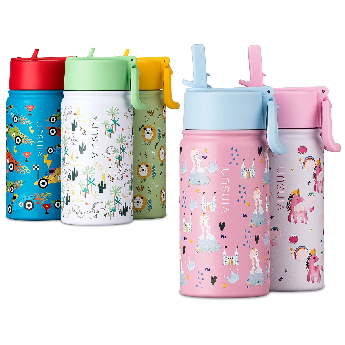 Isolierte Edelstahl-Wasserflasche 530 Ml Mit Strohhalm – Retro-Design Mit Amerikanischer Flagge