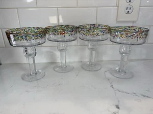 4-Crate & Barrel Fiesta Rim Margarita Conffetti Glasses Handblown - Picture 1 of 8