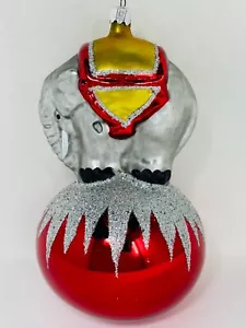 Christopher Radko 1990 ELEPHANT ON BALL Blown Glass Christmas Ornament 8” - Picture 1 of 8