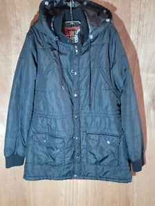 volcom anorak hoodie jacket womens size L insulated snap button pockets black - Picture 1 of 13