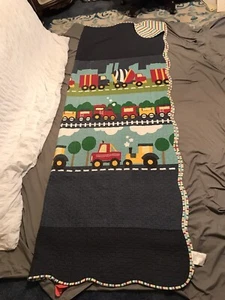 Twin Size Quilt Bright Colors Working Trucks Reverses to Stripes - Picture 1 of 15