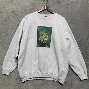 VTG 90's 2XL Hanes Graphic PrintPro Crewneck Sweatshirt Corgi w Fairy - Picture 1 of 8