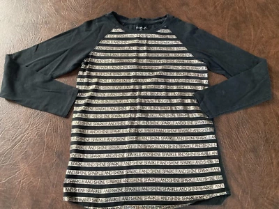 Girl's L 10-12 XHILARATION T 恤黑色“Sparkle and Shine”高低长袖 — 第 1/4 张图片