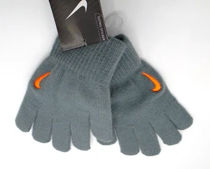 2x TWO! new Nike Knit Gloves Youth Kids S/M Grey/Hyper Crimson nwt - Picture 1 of 4