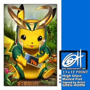 Pokemon "Lokichu Pikachu Loki" 11x17 Print Signed by Artist Greg Horn  - Picture 1 of 1