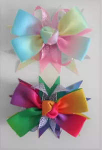 Satin Rainbow Ribbon Hair Bow Alligator Clip Or Brooch Pin Bridesmaid 🇬🇧 - Picture 1 of 6