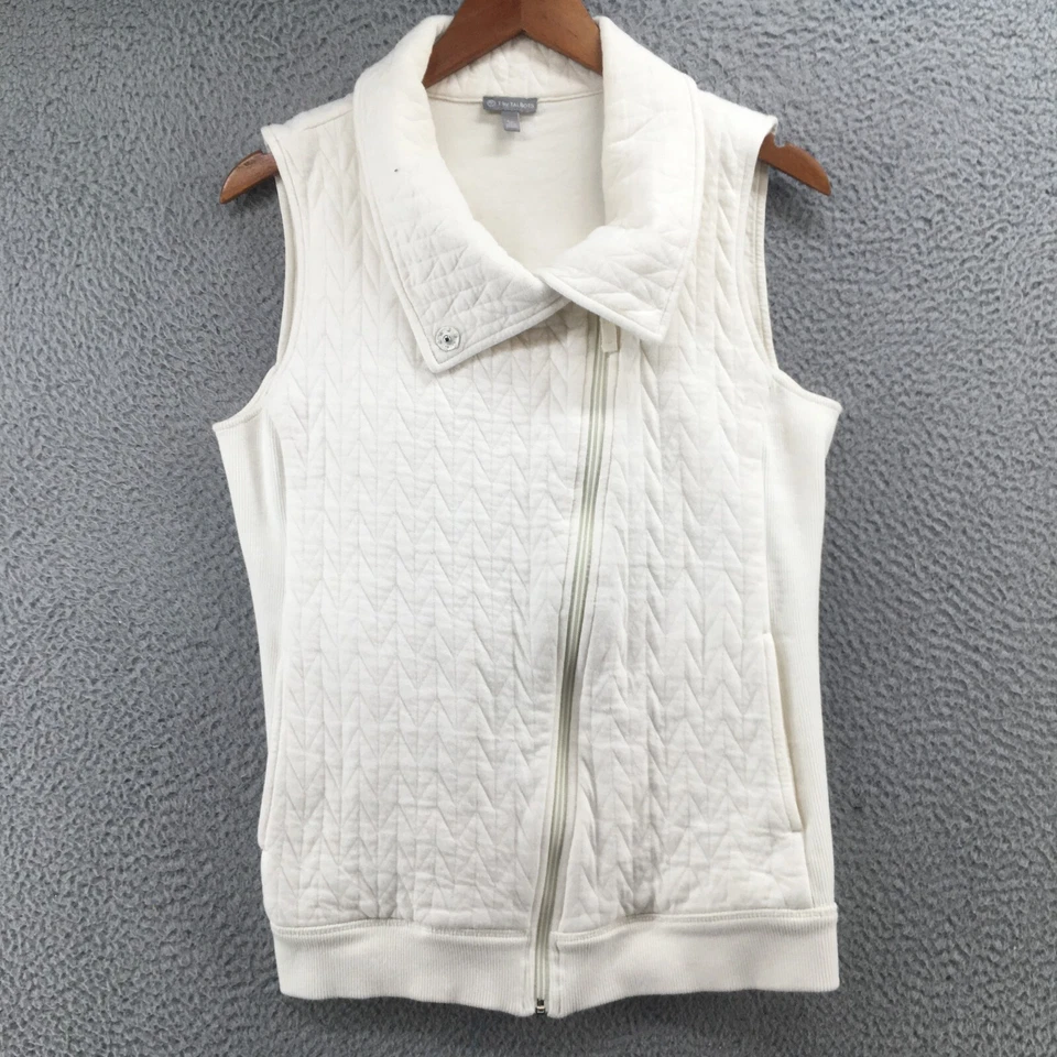 Jaqueta Colete Acolchoado Feminina T By Talbots Pequena L Off-White Mistura de Algodão Zíper Completo - Imagem 1 de 4