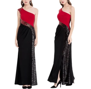 One Shoulder Formal Column Sequin Long Evening Gown Maxi Dress SIZE L NWT - Picture 1 of 16