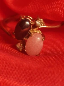 Art Deco Nouveau vintage 12K solid Rose Gold Pink Opal Onyx Diamond Ring sz 5.75 - Picture 1 of 9
