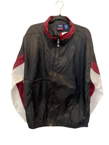 River Trader Sport Jacket Elastic Hem Black Red Mens L Windbreaker Lined - Picture 1 of 10