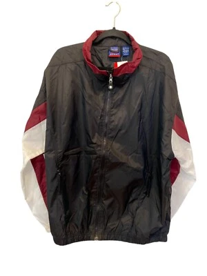 River Trader Sport Jacket Elastic Hem Black Red Mens L Windbreaker Lined - Image 1 of 4