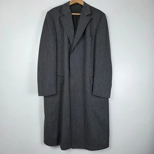 J Press Men's Charcoal Herringbone Balmacaan Wool Overcoat Long 48L - Picture 1 of 10