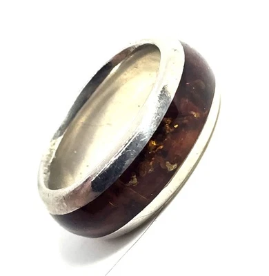 Orange amber modernist retro vintage sterling silver men's ring band size 9.5 - Image 1 of 4