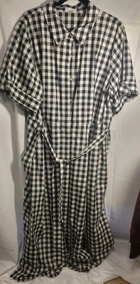 Calvin Klein Gingham Checkered Belted Shirt Dress 20 Geo Simple Minimalistic Vtg - Image 1 of 4