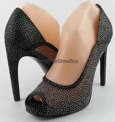 $225 VIA SPIGA ORLA Grey Glitter Dot Mesh Designer EVENING Peep Toe Pumps 10 - Image 1 of 4
