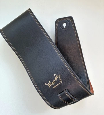 Correa de bajo o guitarra Moody de 4” de ancho hecha a mano cuero marrón oscuro gamuza respaldo ¡Ex! Foto 1 de 4