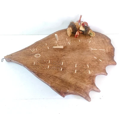 Cribbage Board Carved Moose Antler 50cm Rustic Folk Art Game Pegs Canada Cabin - image 1 of 4