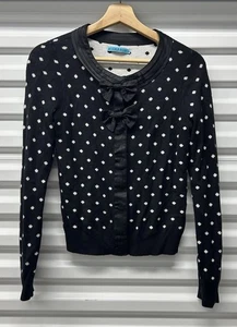 Womens Alice+Olivia Lewin PolkaDot DoubleBow Black/White Cardigan Sweater Size S - Picture 1 of 9