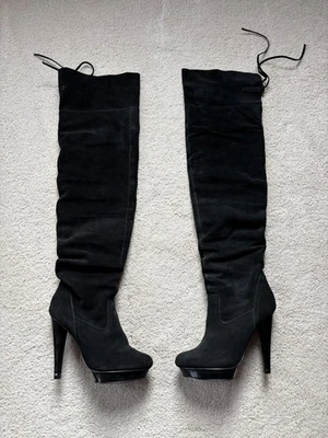 Steve Madden Xenonn Black Suede Over the Knee Platform Boots, 8.5 with box - Image 1 of 4
