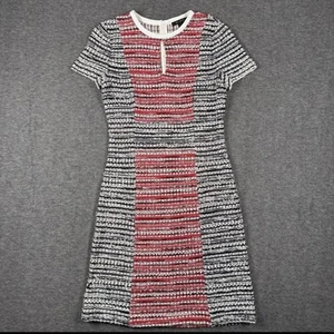 St John Dress Womens 6 Amelia Red Black White Short Sleeve Wool Mini Cocktail - Picture 1 of 11