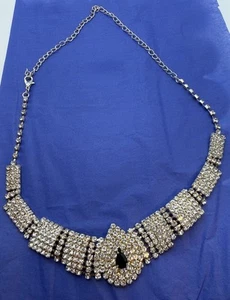 Vintage White Rhinestone Silver tone Collar Choker Necklace 19” - Picture 1 of 11
