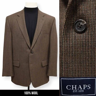 CHAPS Hombre Marrón Estampado 100% LANA Abrigo Deportivo Traje Chaqueta Blazer 44 R Foto 1 de 4