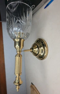 Brass Finish Wall Candle Sconce with Heavy Crystal Globe - Picture 1 of 5
