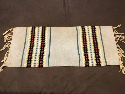 Vintage Scandinavian Table Runner Hand Woven Folk Art Wool 38x16 Nordic Kilim - Image 1 of 4