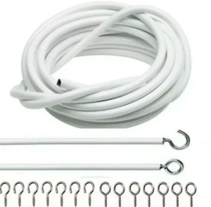 White Net Curtain Wire Cord Cable With ( FREE EYES & HOOKS) - Picture 1 of 5