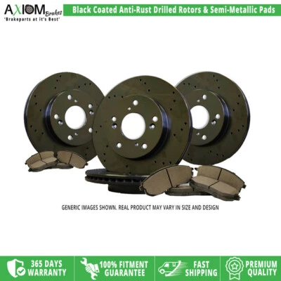 Front Rear Black Drilled Brake Rotors SemiMetal Pads for 07-11 Buick Lucerne - Image 1 of 4