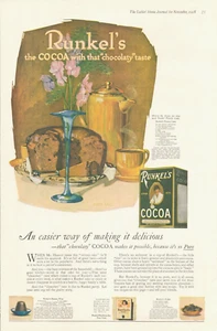 1918 WWI RUNKEL's Cacao antica STAMPA ANNUNCIO cottura torta cioccolato ricetta cucina - Foto 1 di 1