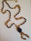 East Black And Gold Statement Long Necklace 30"