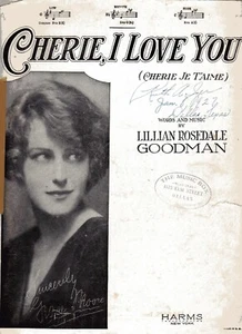 "CHERIE, I LOVE YOU" (Cherie Je T'aime)  by Lillian Rosedale Goodman- 6 Pgs 1926 - Picture 1 of 2